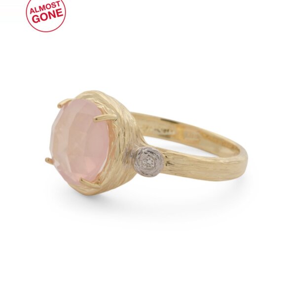 I. REISS Jewelry - I. REISS  Israel 14kt Gold Rose Quartz Diamond Cocktail Ring